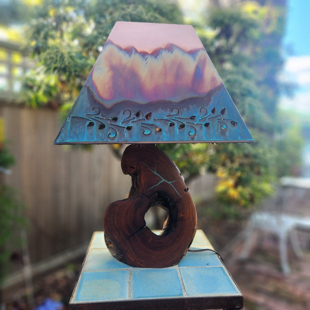 Mesquite & Turquoise Lamp with Ivy Shade (SL-3 Unique) - Heart of the Home Inc