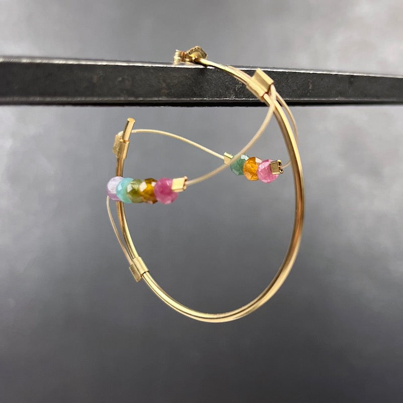 Sine Hoop Earrings in Gold & Tourmaline - Heart of the Home LV