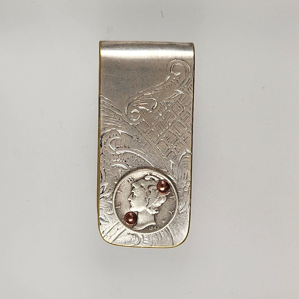 Mercury Dime Money Clip on Brass - Heart of the Home LV
