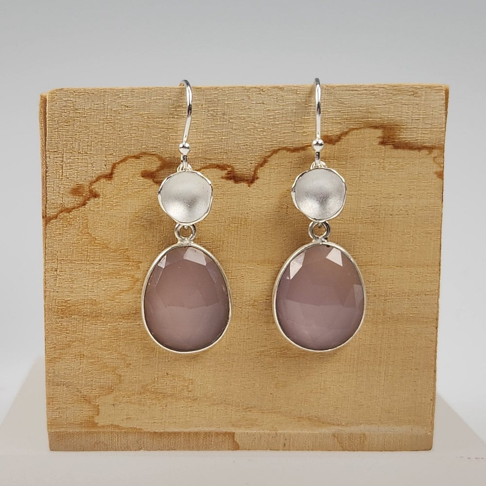 Medium Pod Sterling Silver Bezel Earrings in Lavender Quartz - Heart of the Home LV