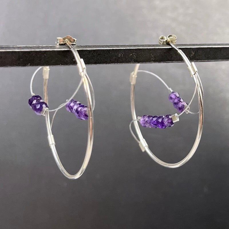 Sine Hoop Earrings in Silver & Amethyst - Heart of the Home LV