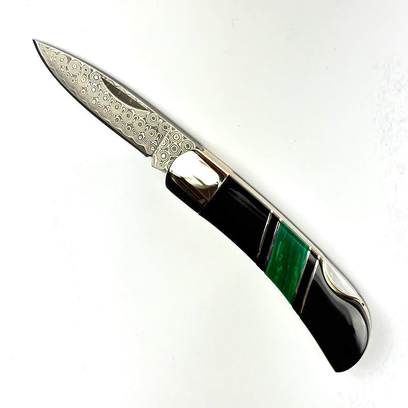 Trustone Malachite Damascus 3" Lockback Knife - Heart of the Home Inc