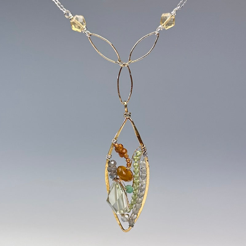 Gemstone Stained Glass Oval Necklace - Heart of the Home Inc