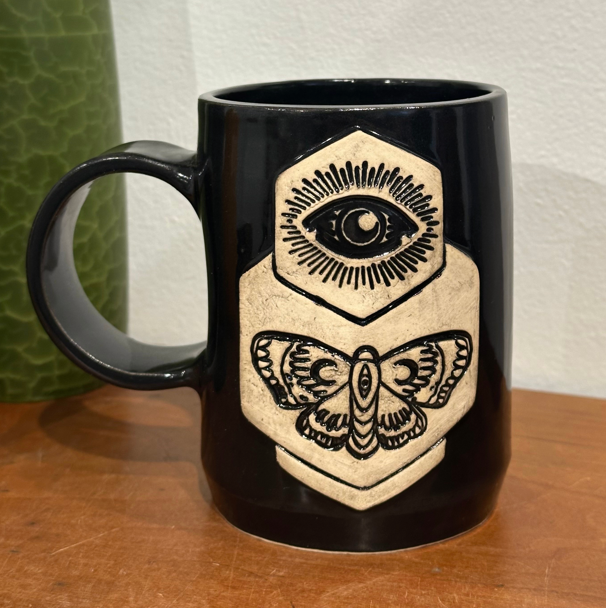Magic Moth Mug in White on Black