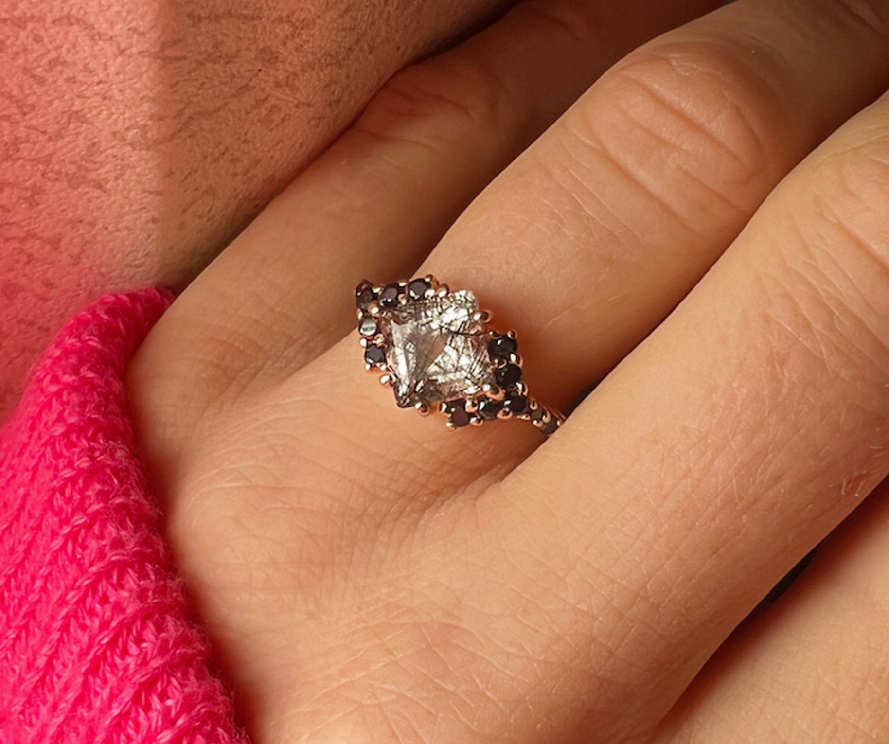 Ariel Shield Ring with Rutilated Quartze and Spinel in Rose Gold - Size 5 - Heart of the Home Inc