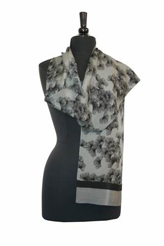 Grey Pine Silk Crepe Scarf - Heart of the Home LV