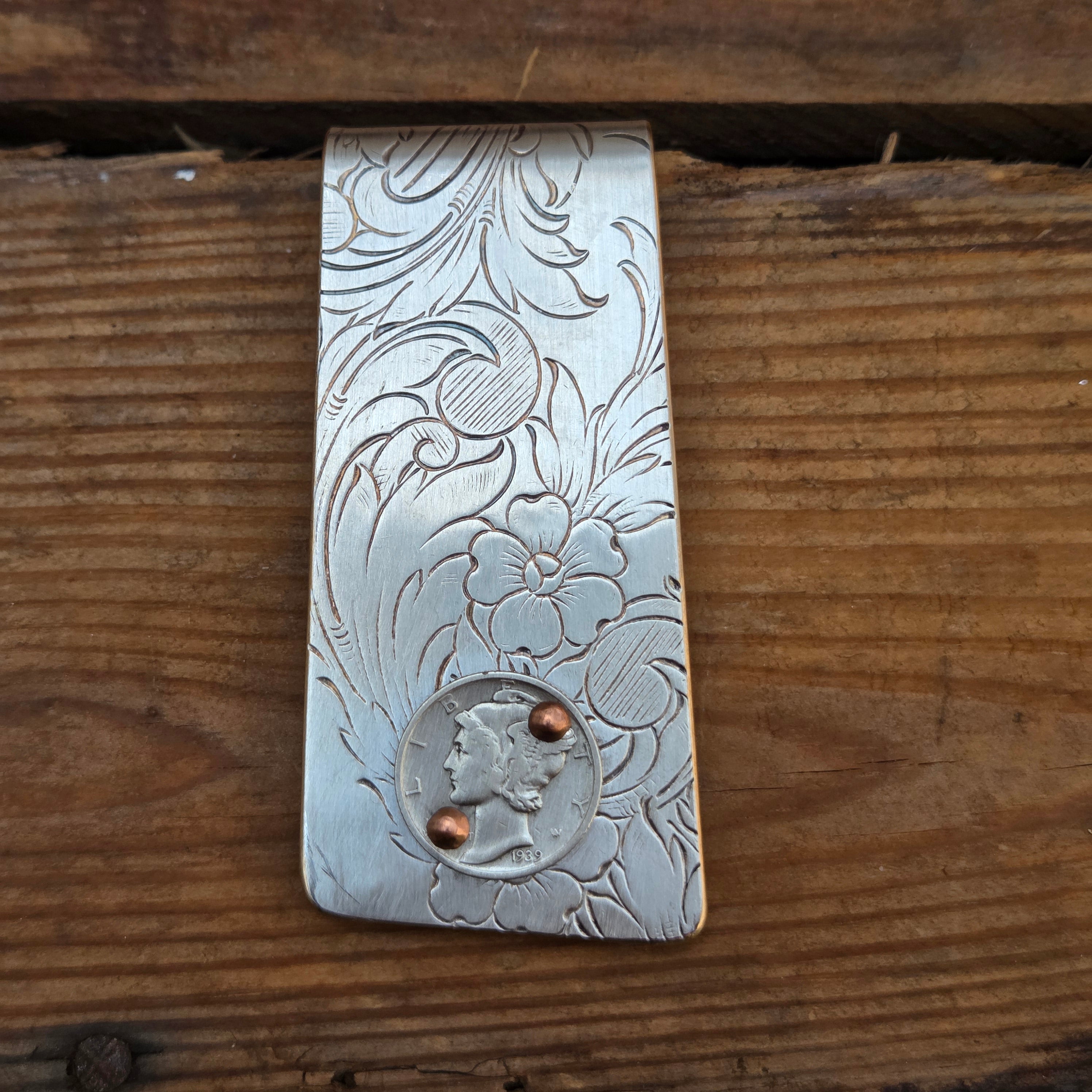 Mercury Dime Money Clip on Silver Tray