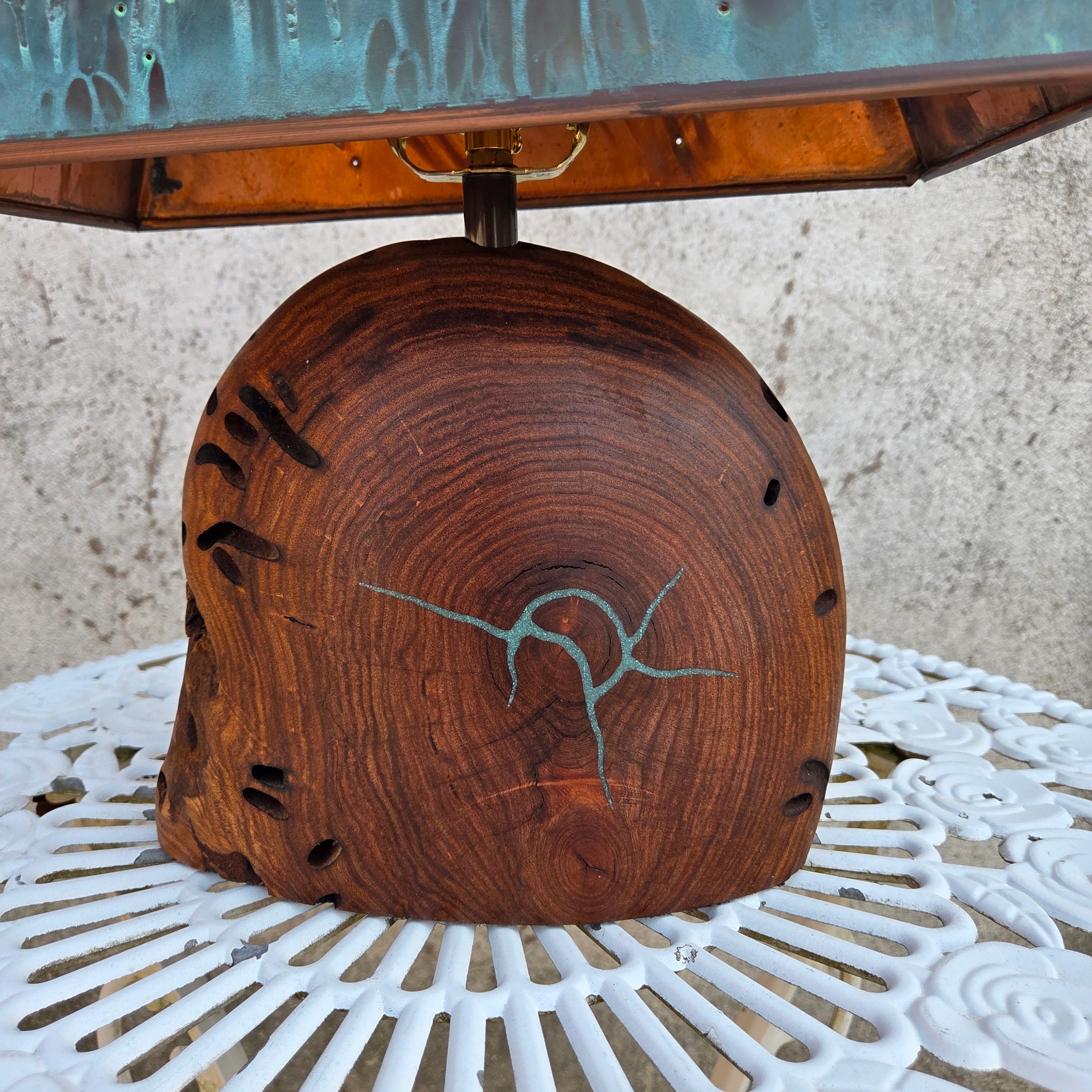 Mesquite & Turquoise Lamp with Scallop Shade (SL-1) - Heart of the Home Inc