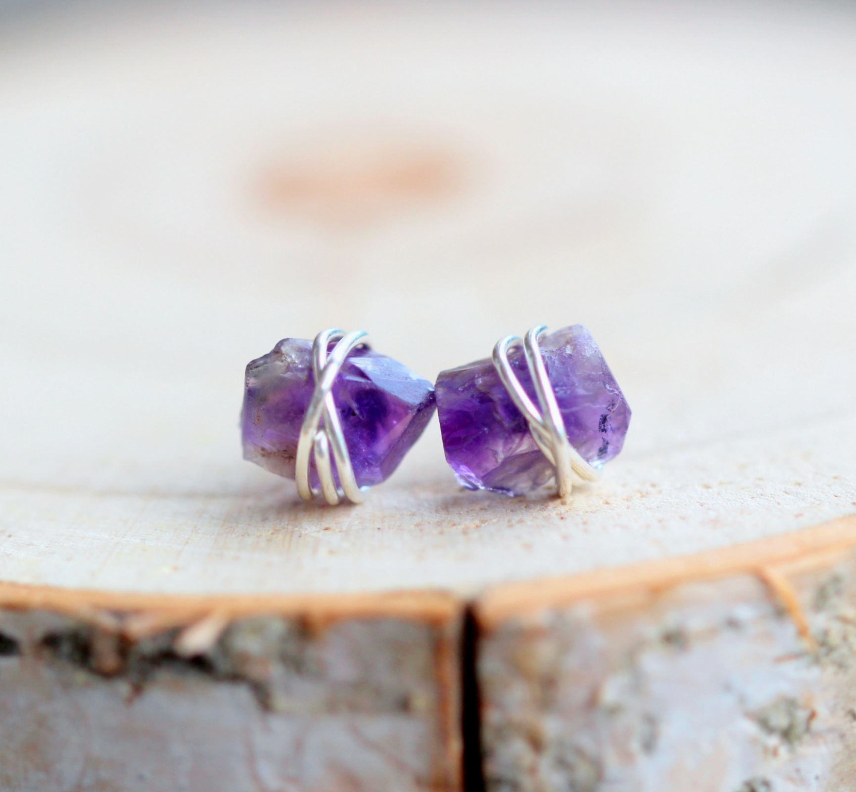 Comet Stud Earrings in Amethyst & Sterling Silver - Heart of the Home Inc