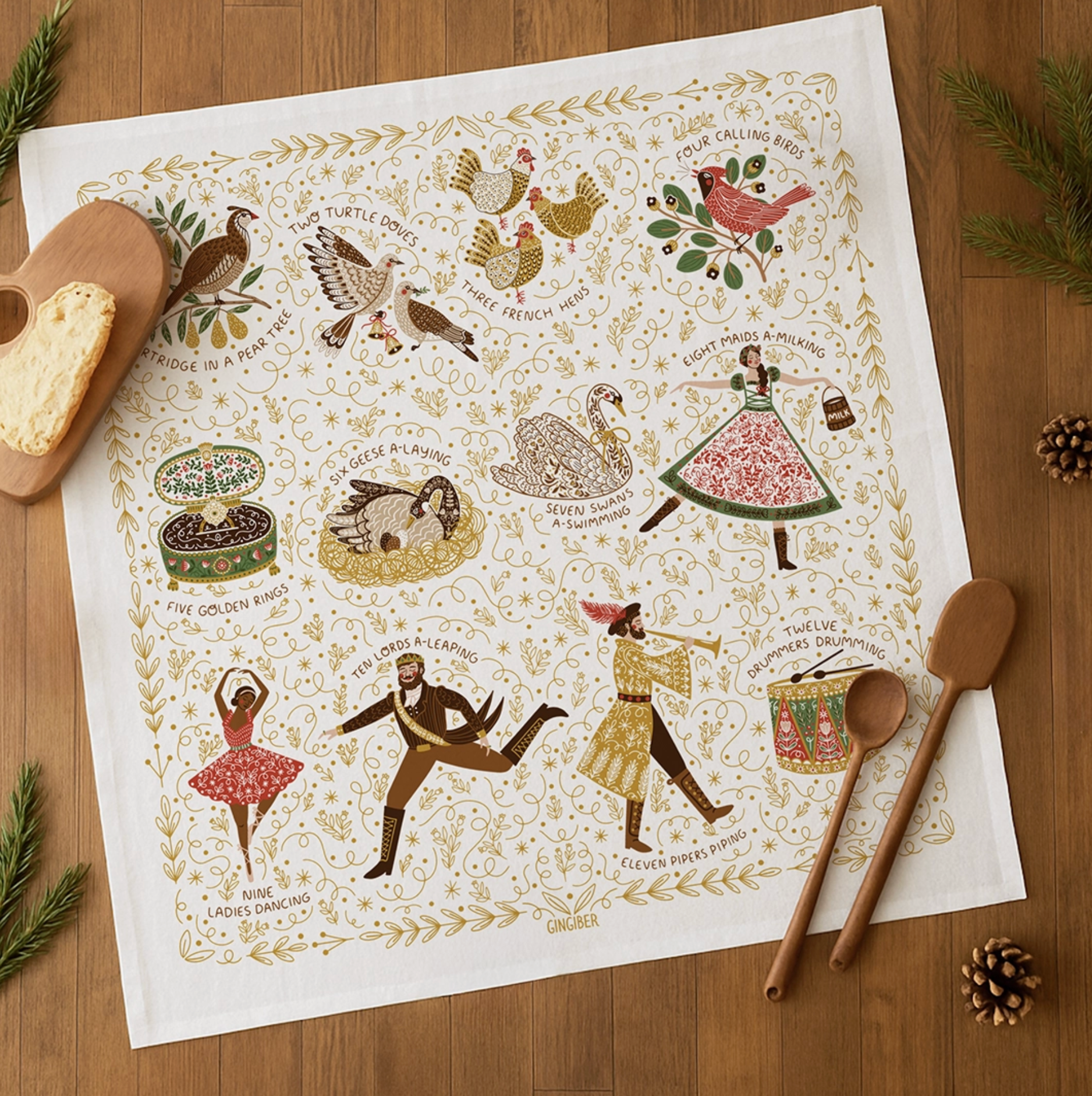 12 Days of Christmas Tea Towel - Heart of the Home Inc