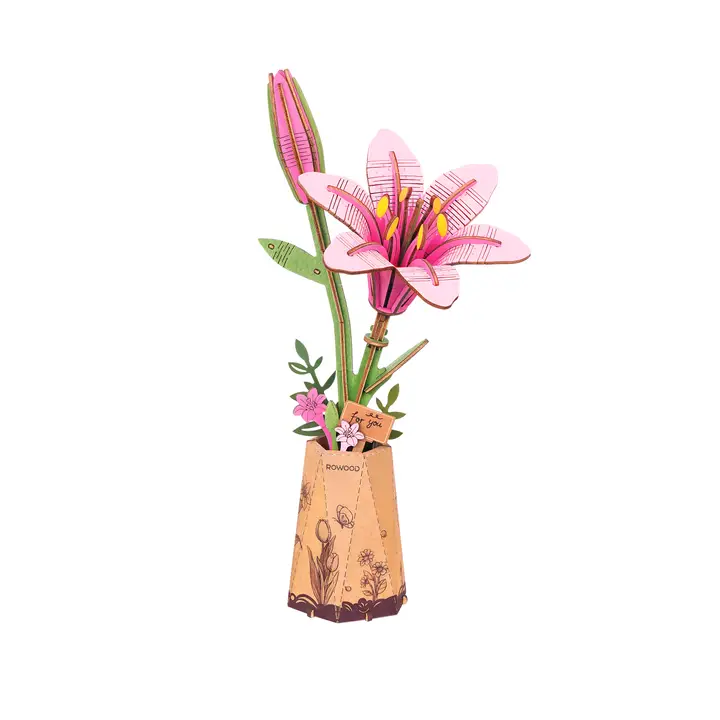 Pink Lily Wooden 3D Flower Puzzle - Heart of the Home Inc