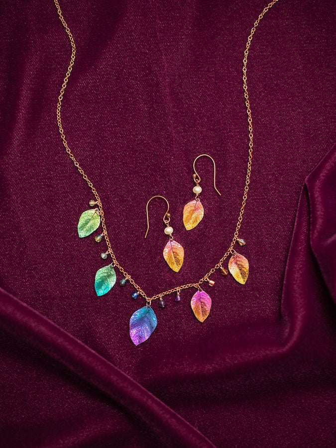 Healing Elm Leaf Necklace in Rainbow - Heart of the Home LV