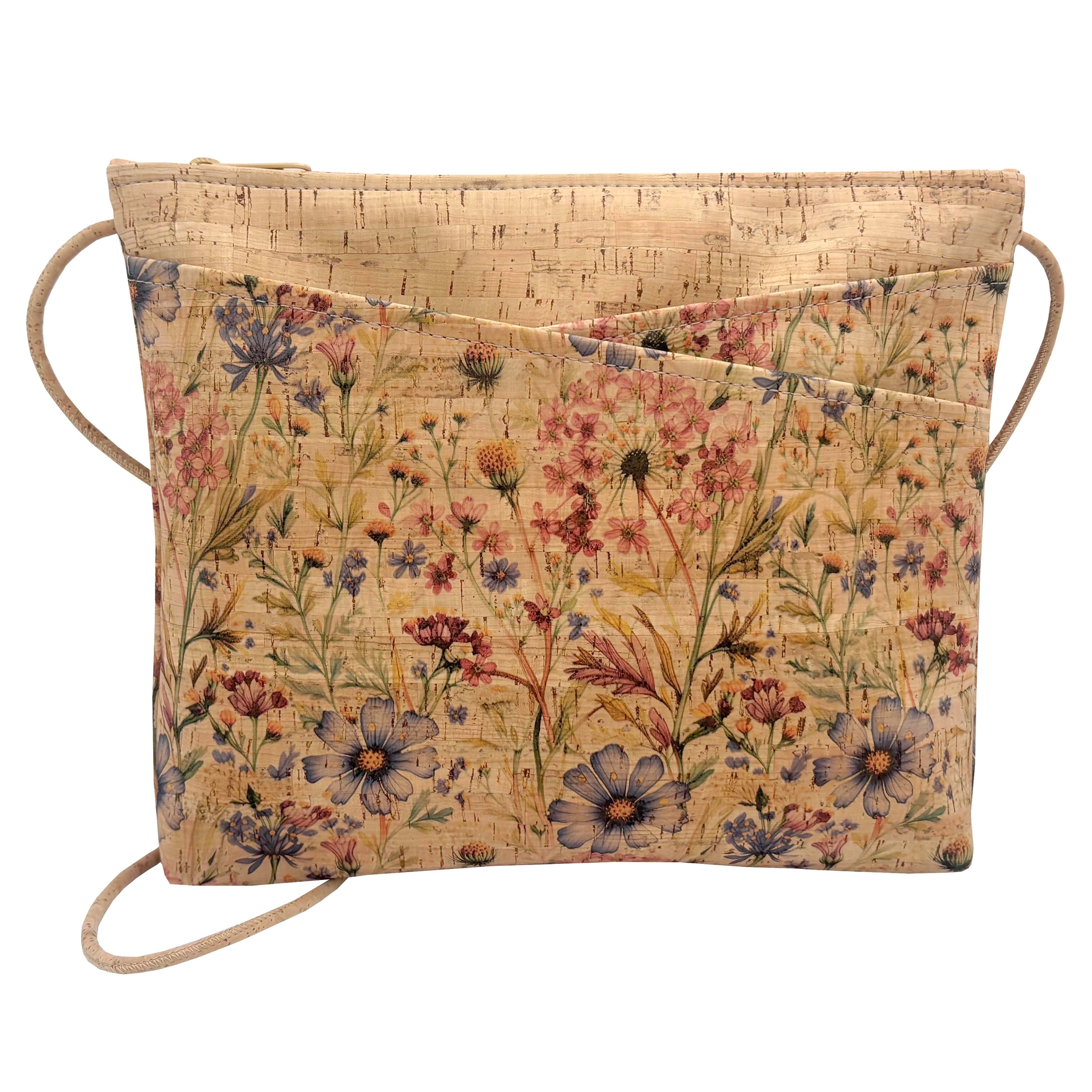 Zip Top Large Cross Body Cork Bag in Wildflower Whimsy - Heart of the Home Inc