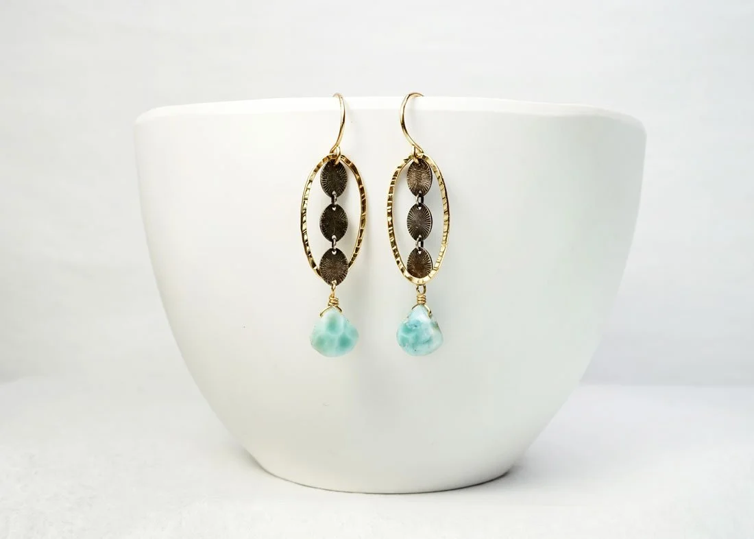 Ovals in Ovals Larimar Earrings - Heart of the Home Inc