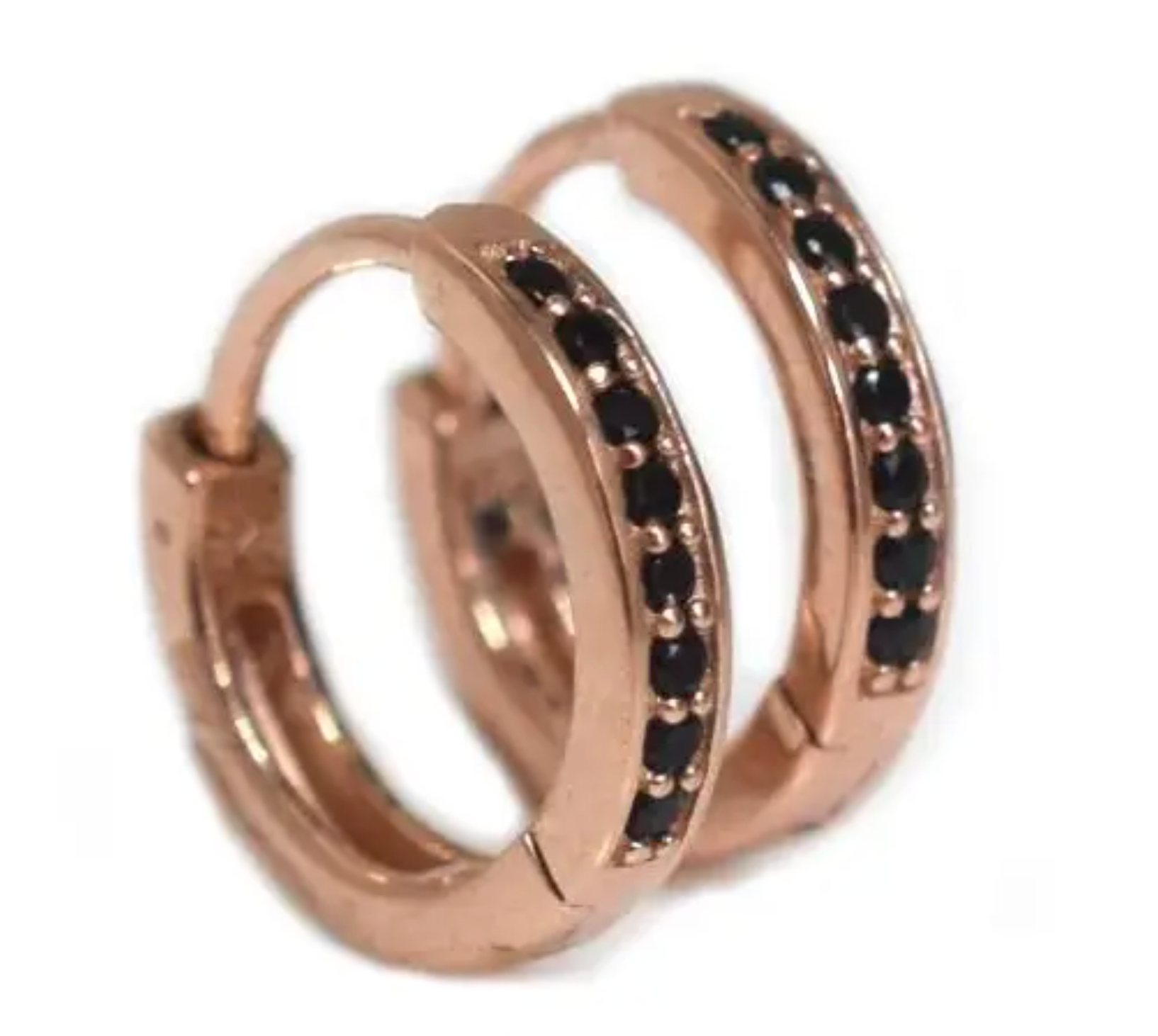 Rose Gold Mini Black Diamond Hoops - Heart of the Home Inc