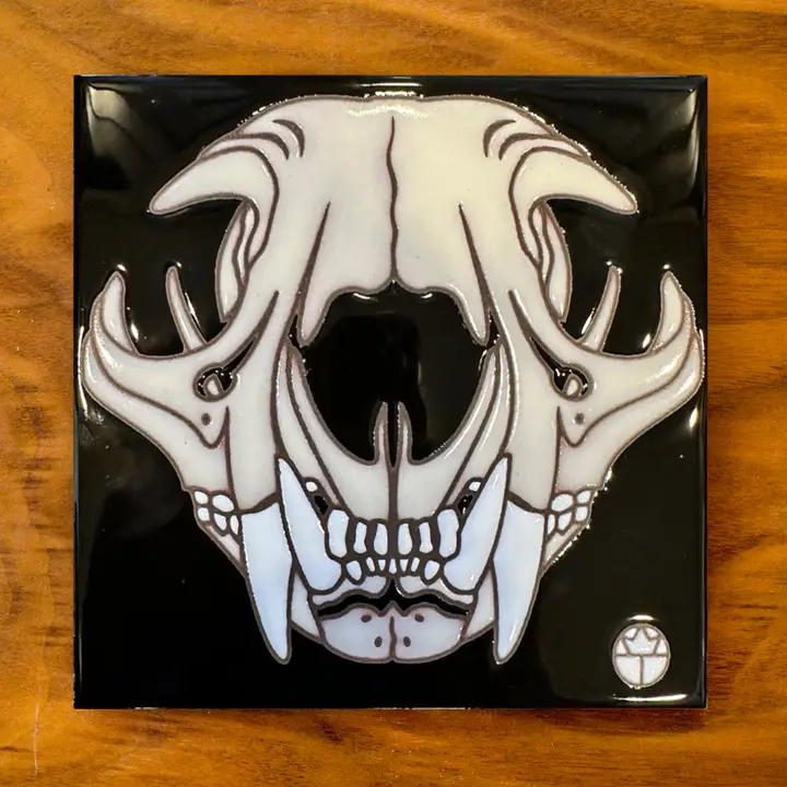 Wil Taylor x Carly Quinn Bobcat Skull Glazed Tile