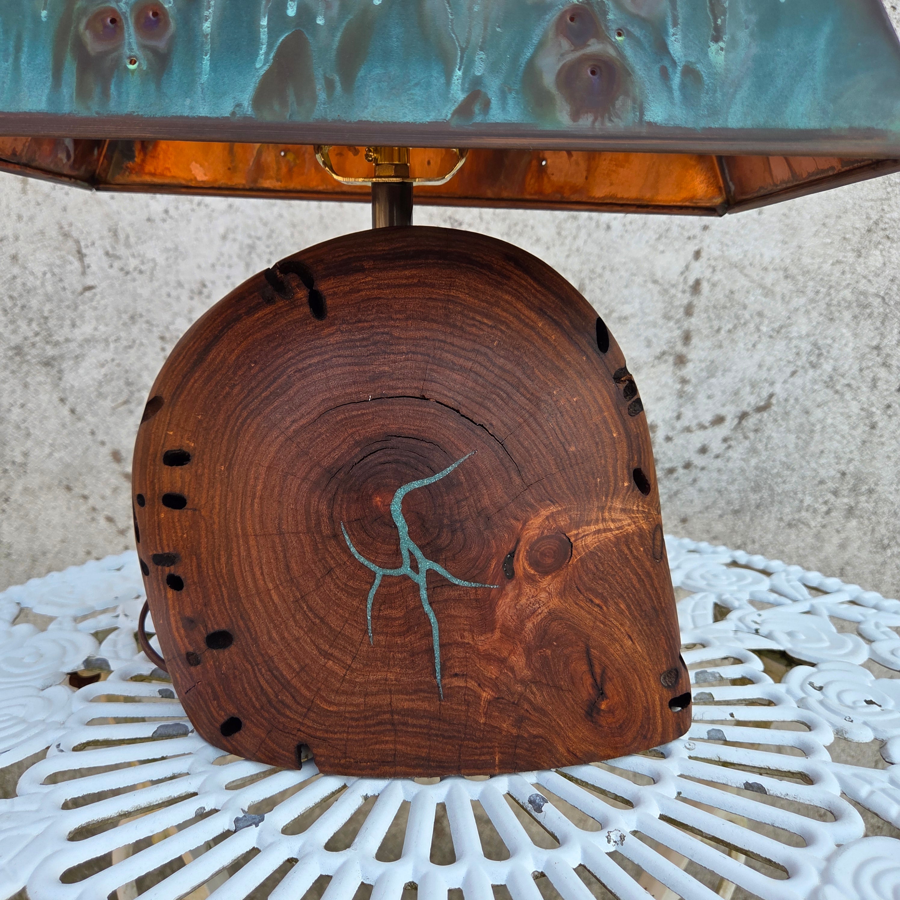 Mesquite & Turquoise Lamp with Scallop Shade (SL-1) - Heart of the Home Inc