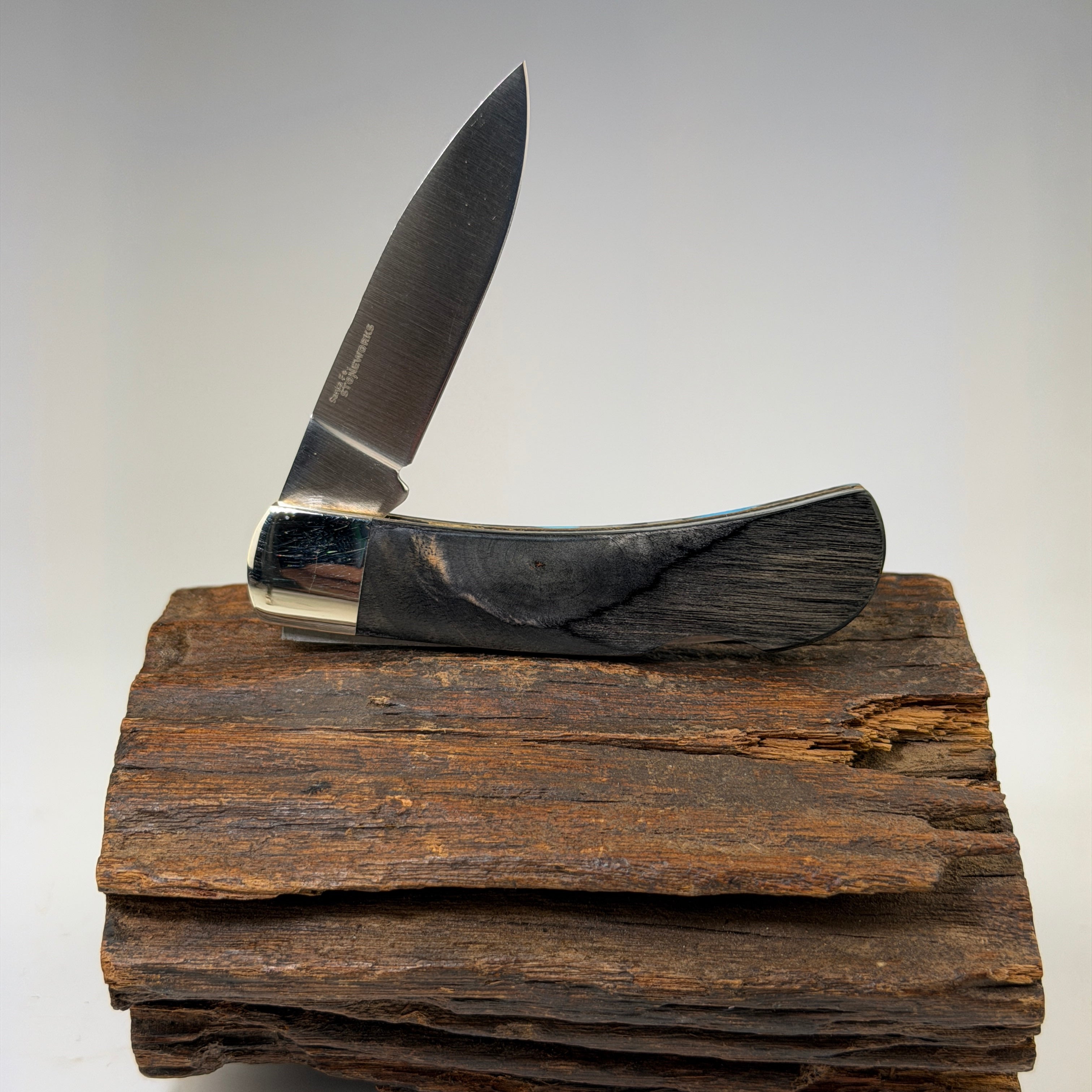 Turquoise, Obsidian & Bronze 3" Lockback Knife - Heart of the Home Inc