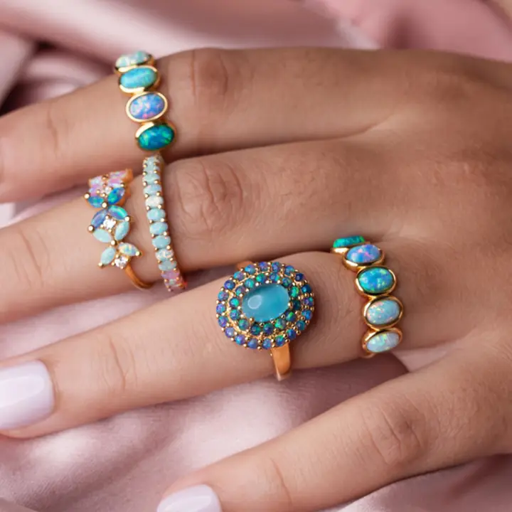 Blue Cats Eye Opal Ombre Vintage Crown Ring - Heart of the Home Inc