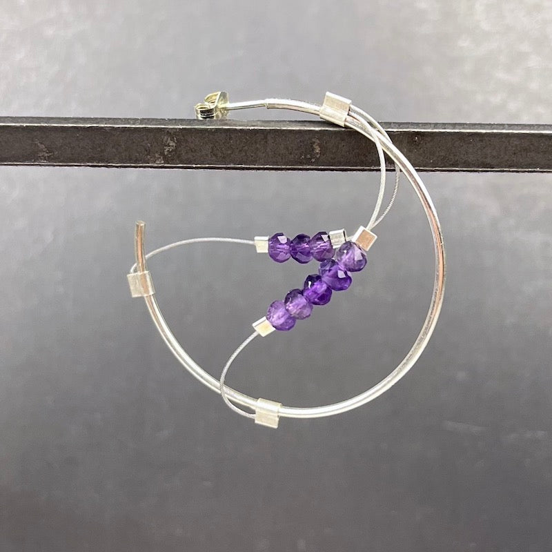 Sine Hoop Earrings in Silver & Amethyst - Heart of the Home LV