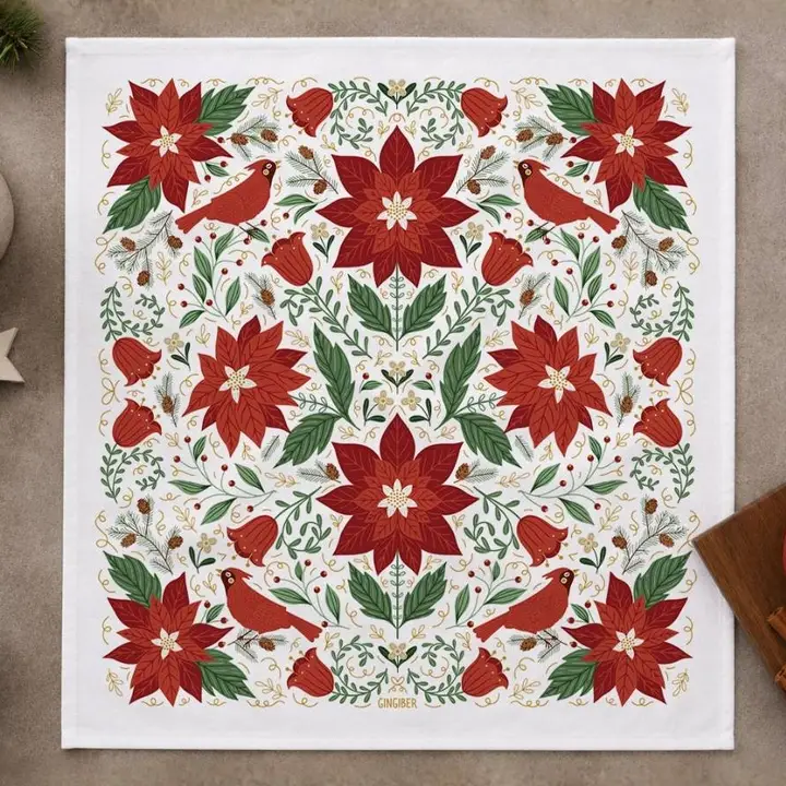Christmas Poinsettia Tea Towel