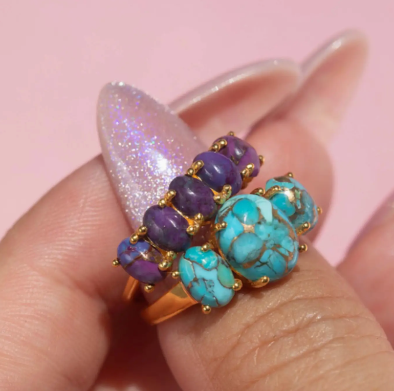 Purple Copper Turquoise Bridge Ring in Gold - Size 7 - Heart of the Home Inc