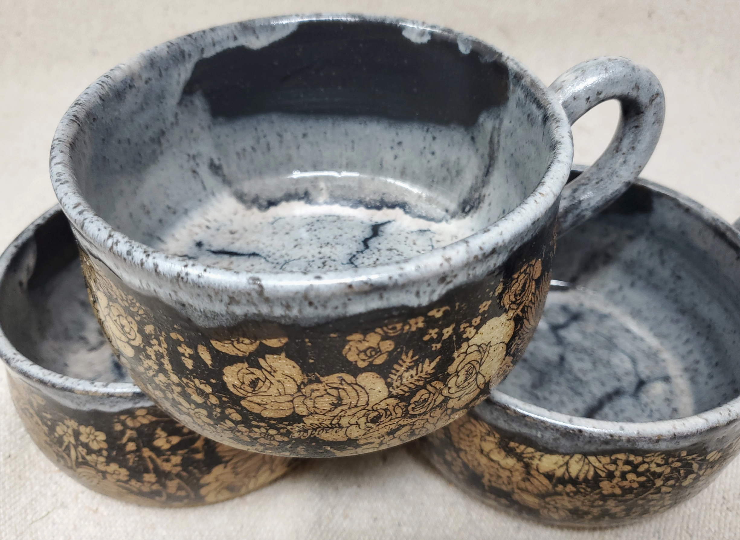 Flower Garden Soup Bowl in Snow Storm Glaze