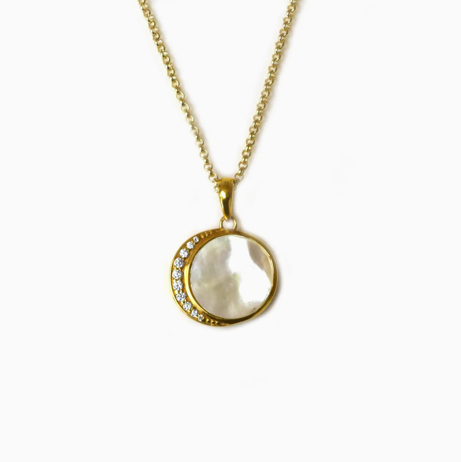 Mother of Pearl and Diamond Moon Phase Pendant - Heart of the Home Inc