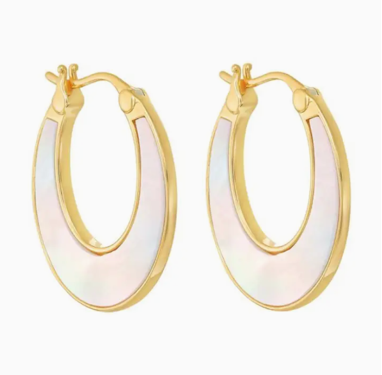 Mother of Pearl Moon Phase Hoops - Heart of the Home Inc
