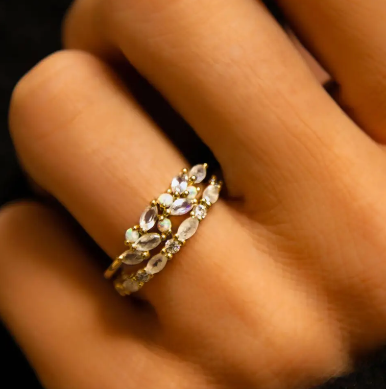 Half Eternity Moonstone Marquise Ring in Gold - Size 6 - Heart of the Home Inc