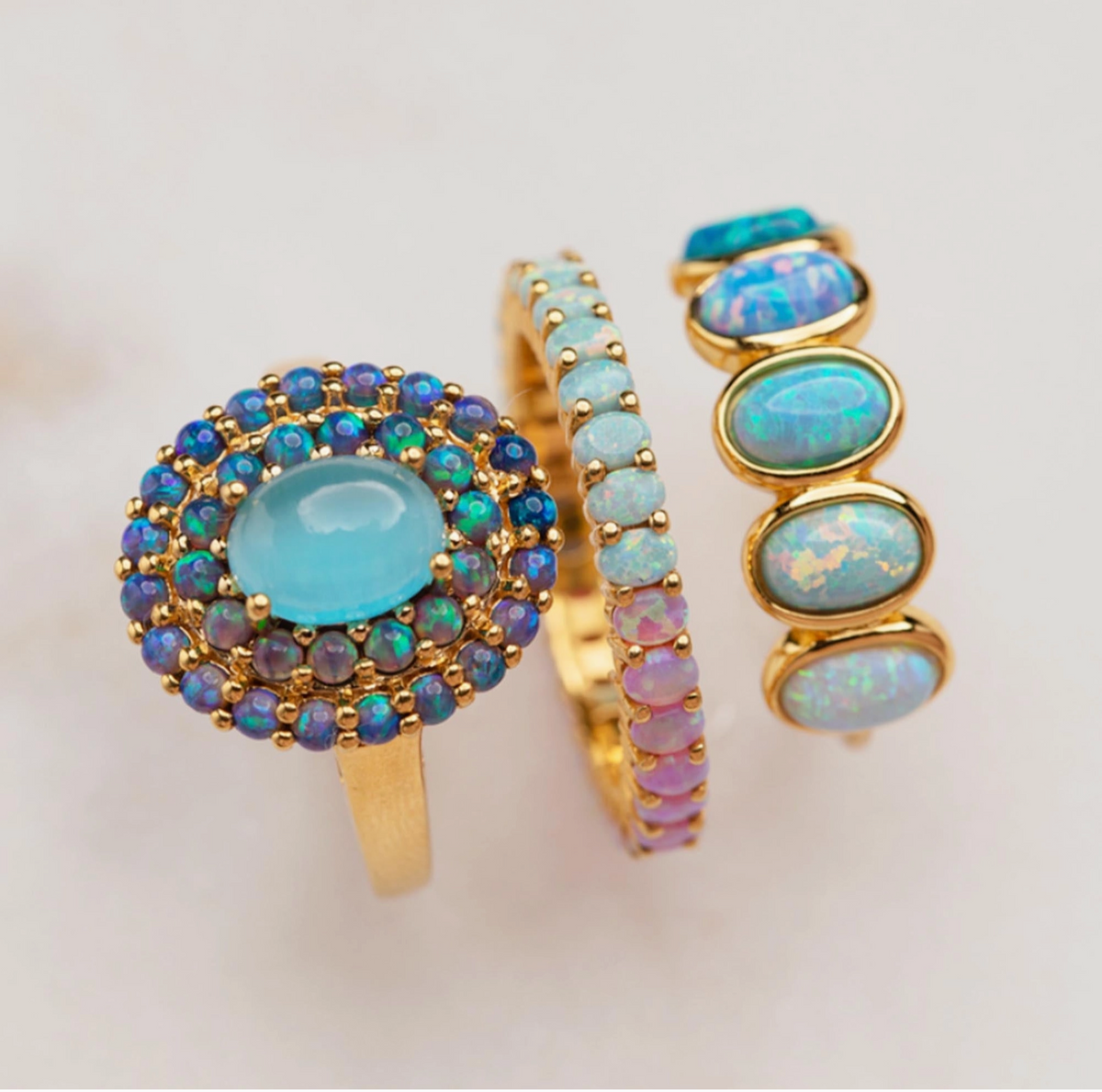 Blue Cats Eye Opal Ombre Vintage Crown Ring - Heart of the Home Inc