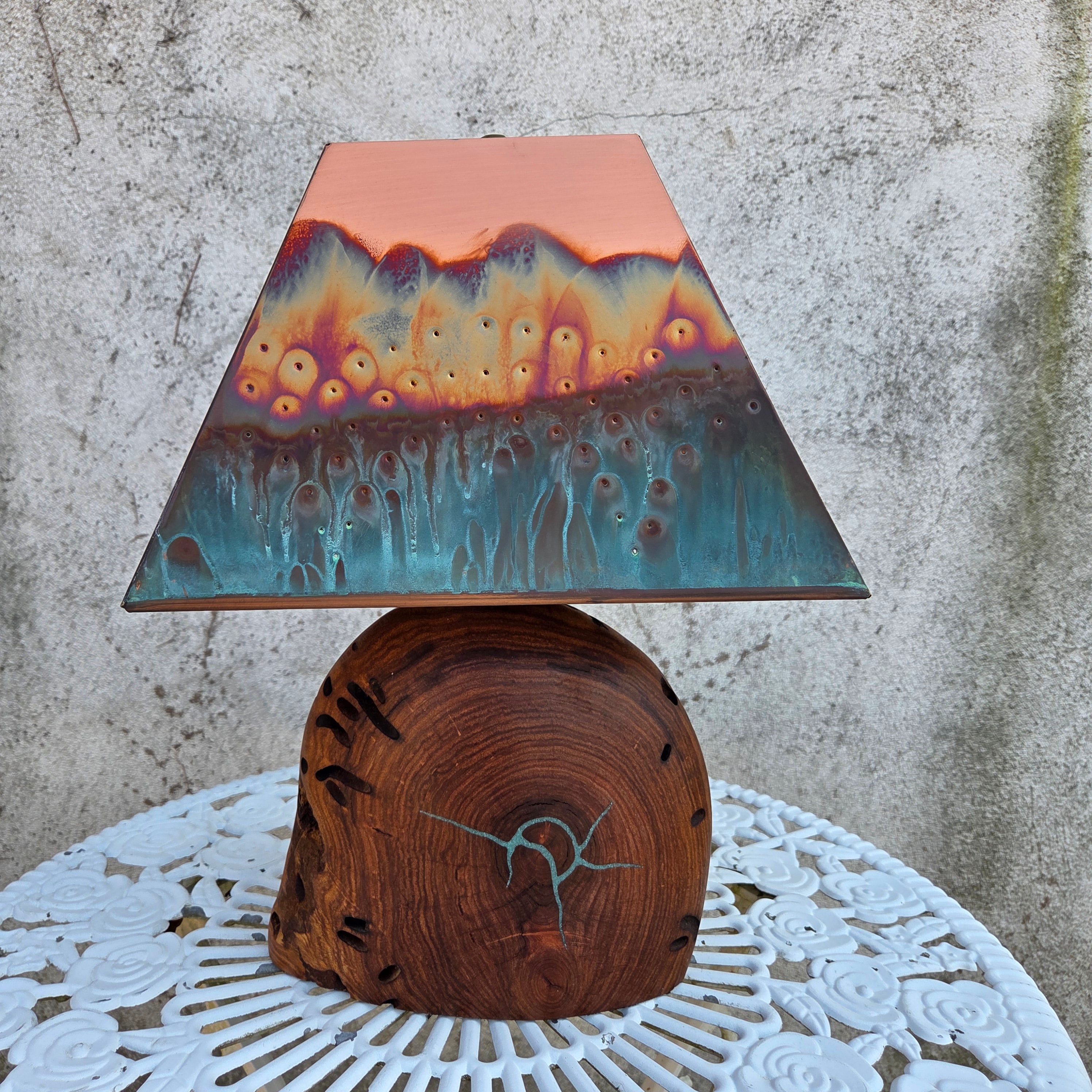Mesquite & Turquoise Lamp with Scallop Shade (SL-1) - Heart of the Home Inc