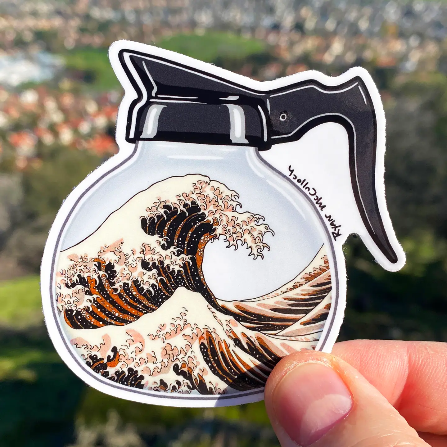 Great Wave Coffee Pot Vinyl Sticker - Heart of the Home Inc