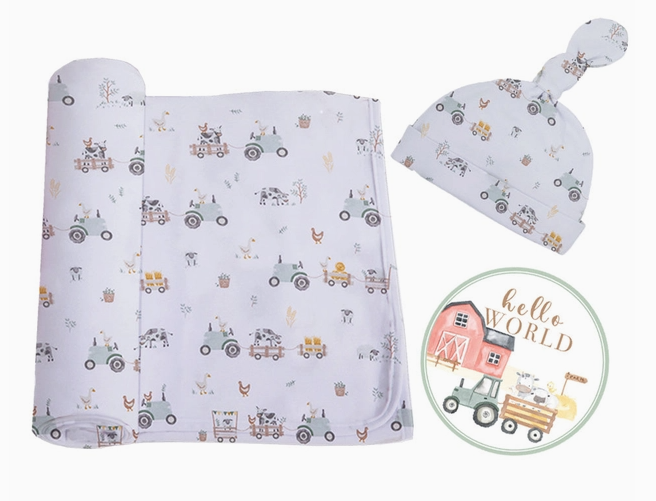 Hello World Swaddle Set - Tractor Ride - Heart of the Home Inc
