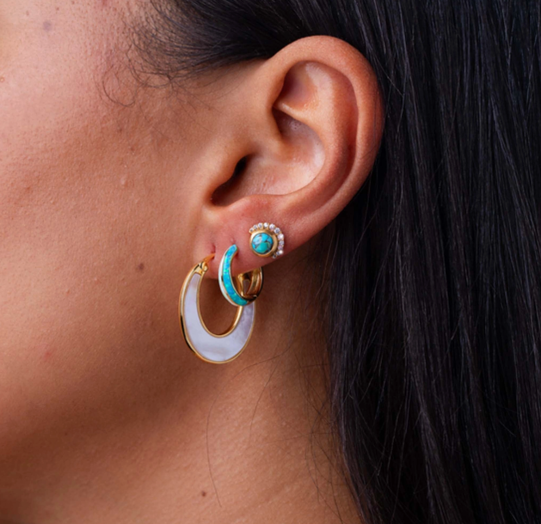 Mother of Pearl Moon Phase Hoops - Heart of the Home Inc