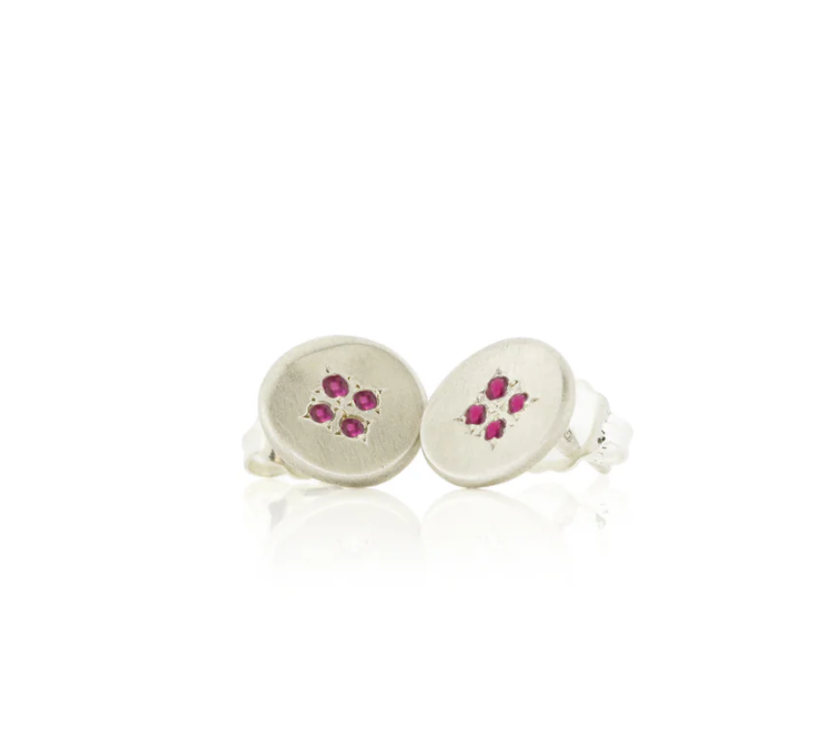 Four Stare Wave Charm Stud Earrings with Ruby - Heart of the Home Inc