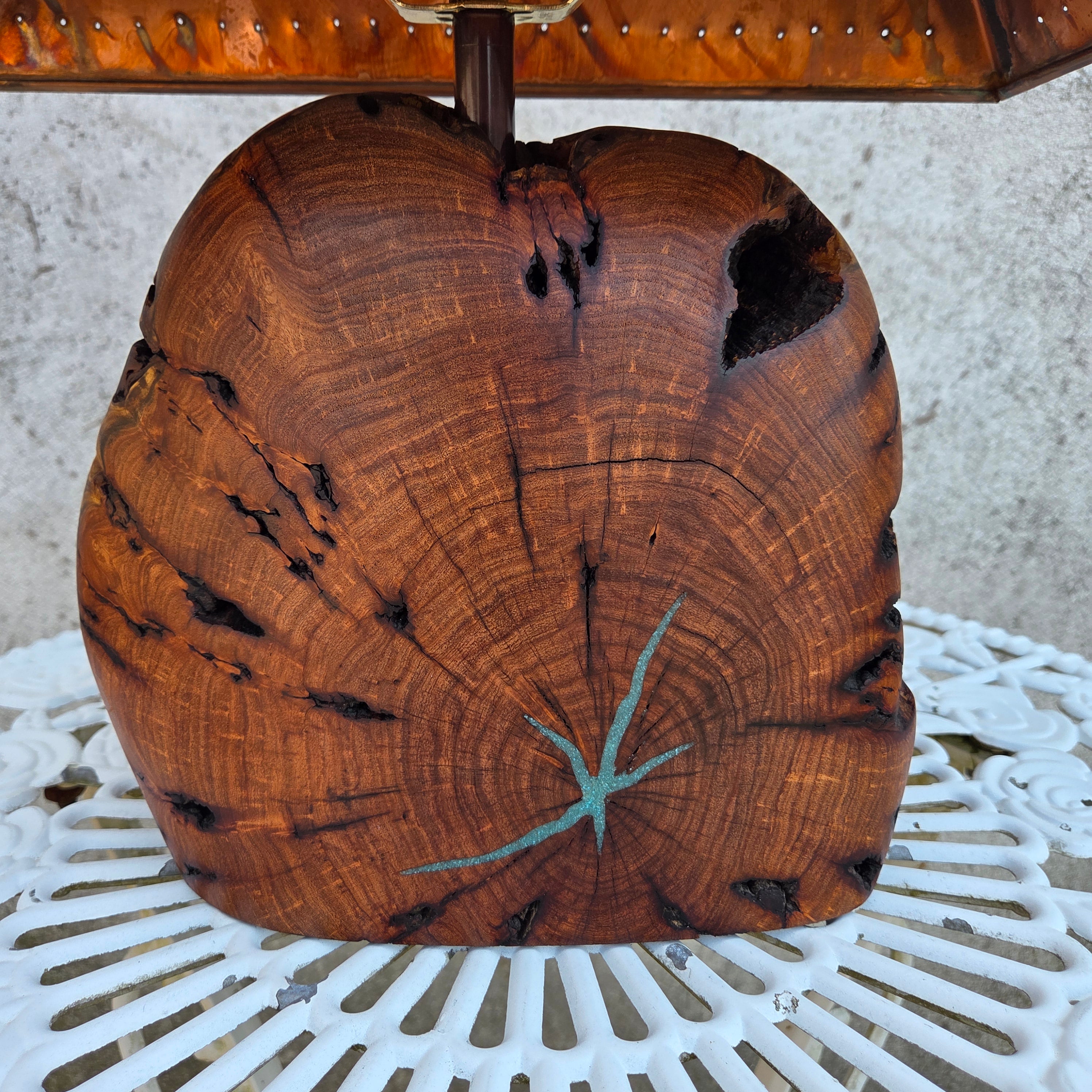 Mesquite & Turquoise Lamp with Punch Shade (SL-2 GW) - Heart of the Home Inc
