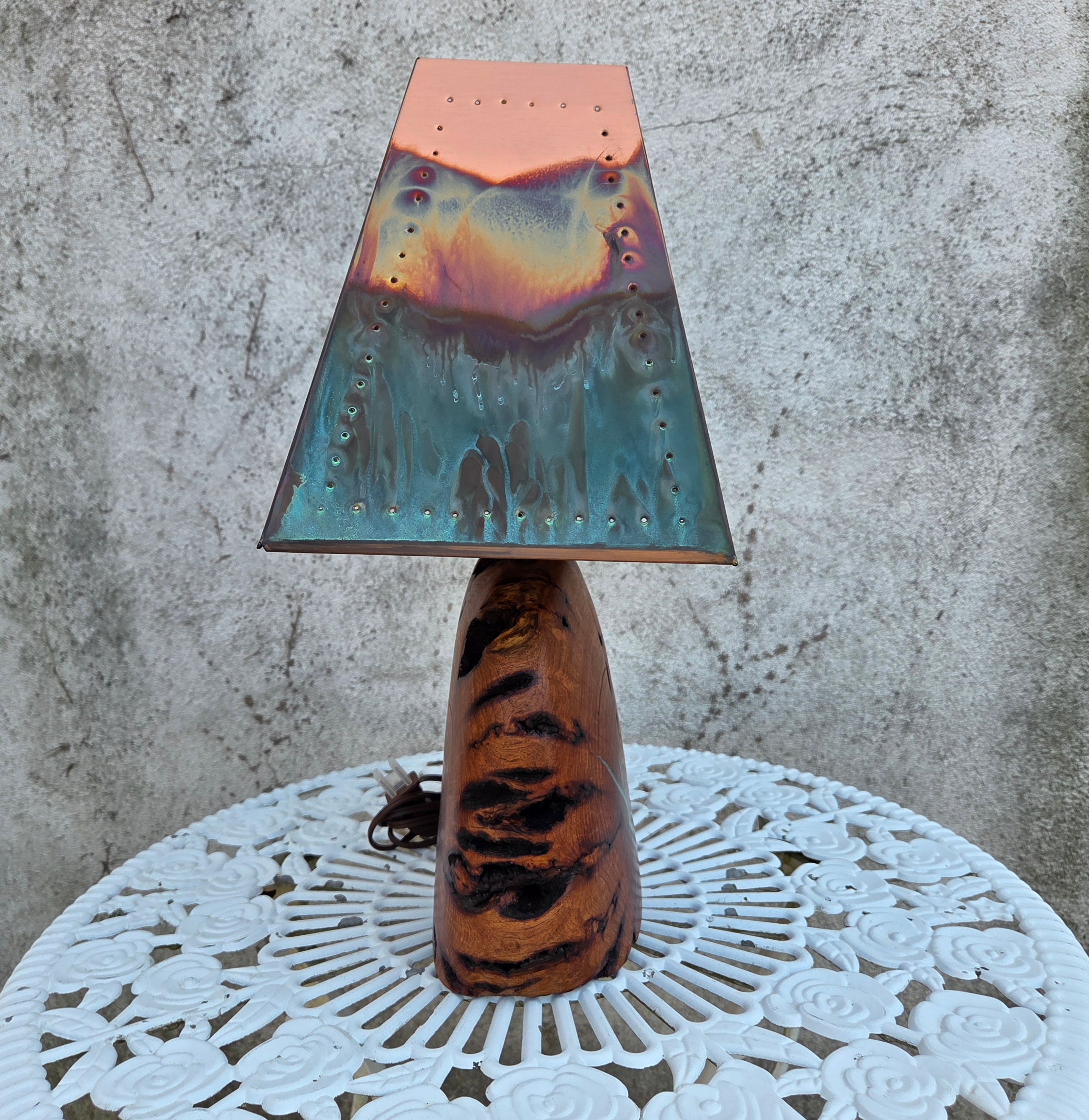 Mesquite & Turquoise Lamp with Punch Shade (SL-2 GW) - Heart of the Home Inc