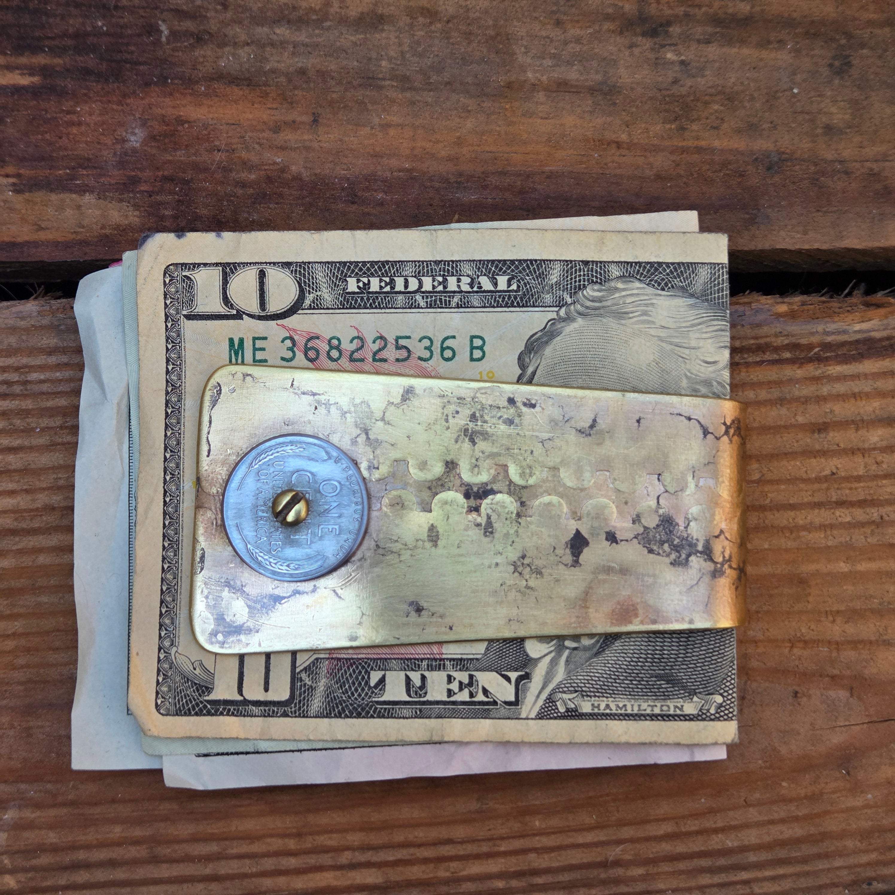 Steel 1943 Penny on Brass Moneyclip