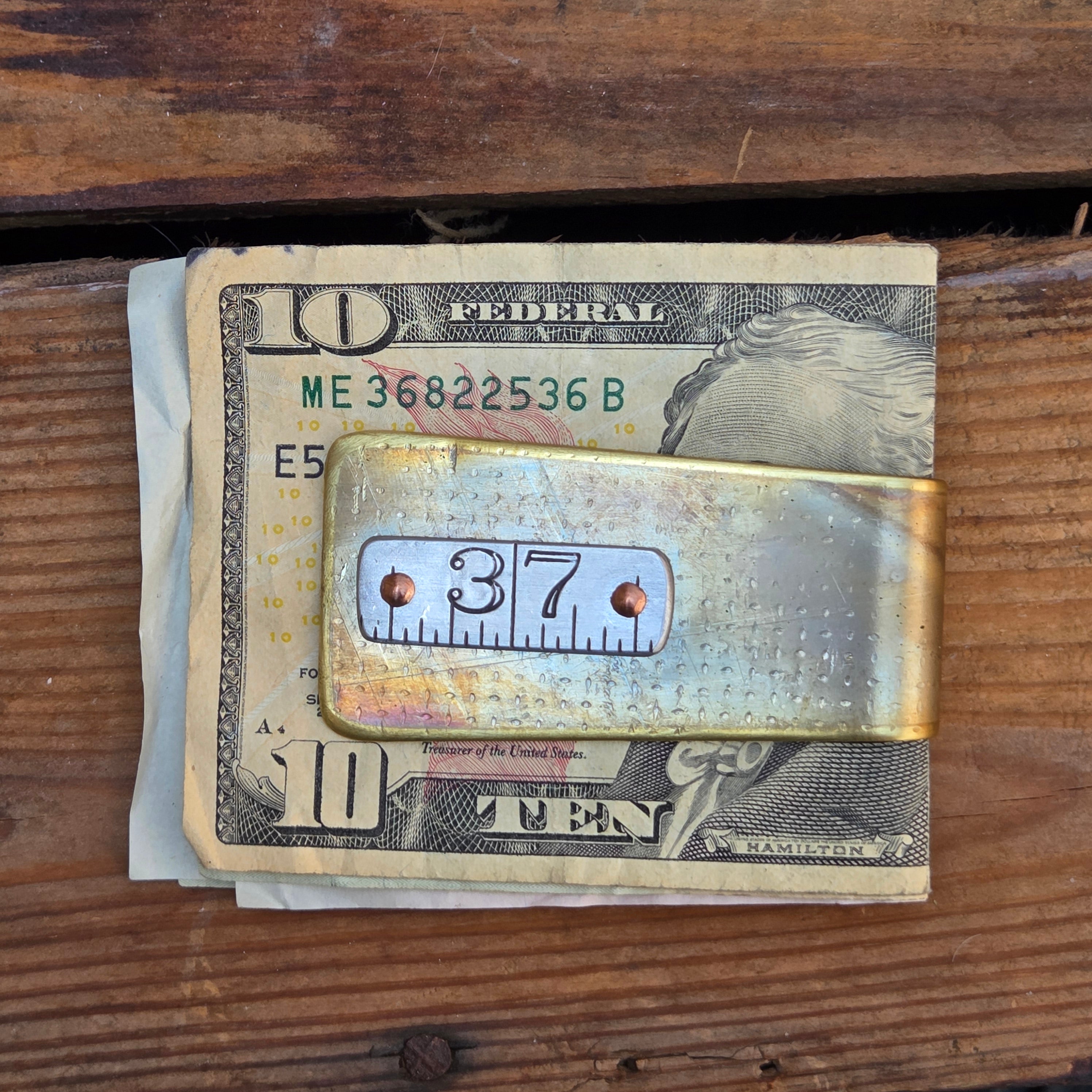 Reclaimed Ruler and Brass Money Clip #37