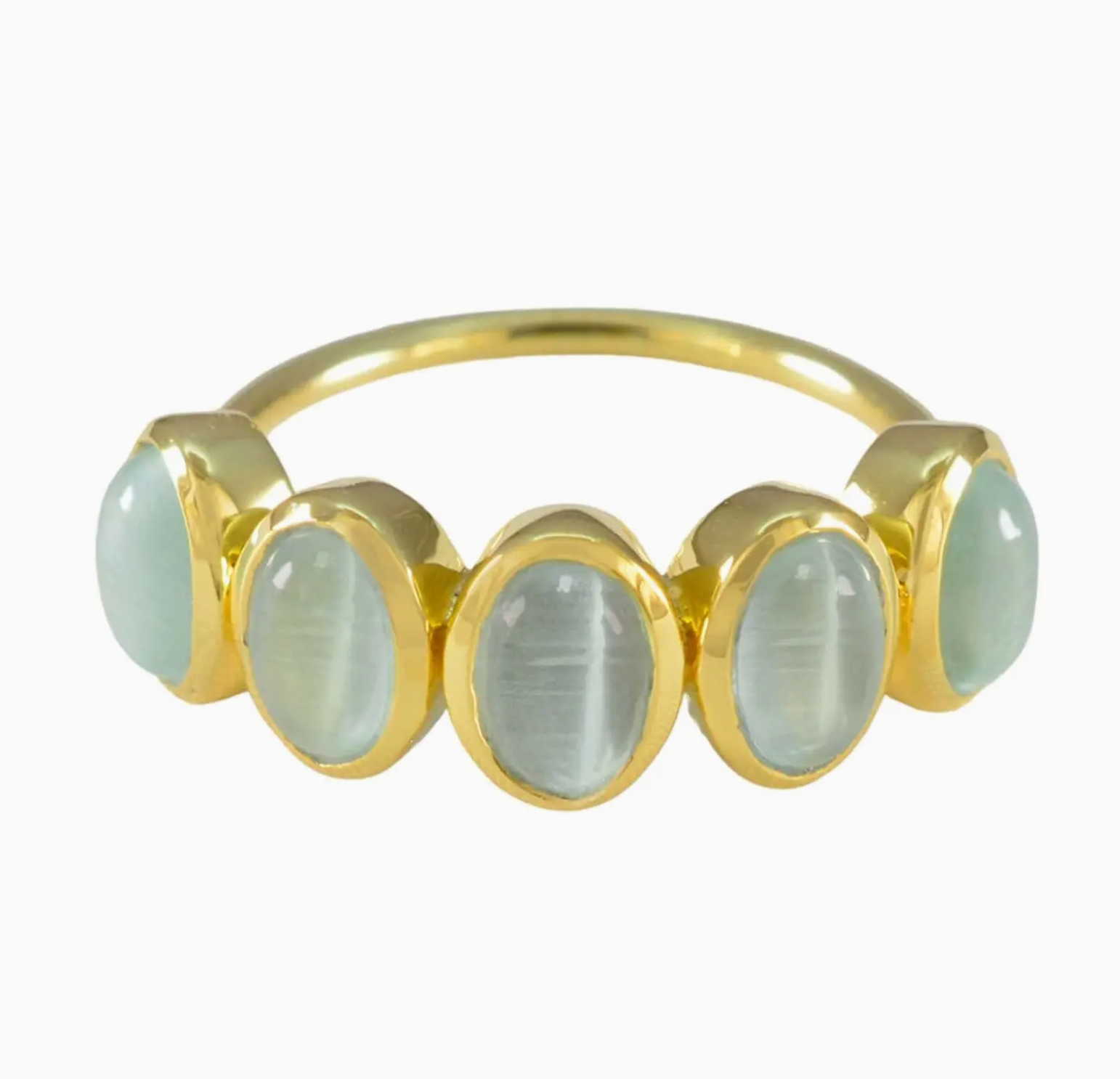 Sky Blue Cats Eye Flow Ring in Gold - Size 7 - Heart of the Home Inc