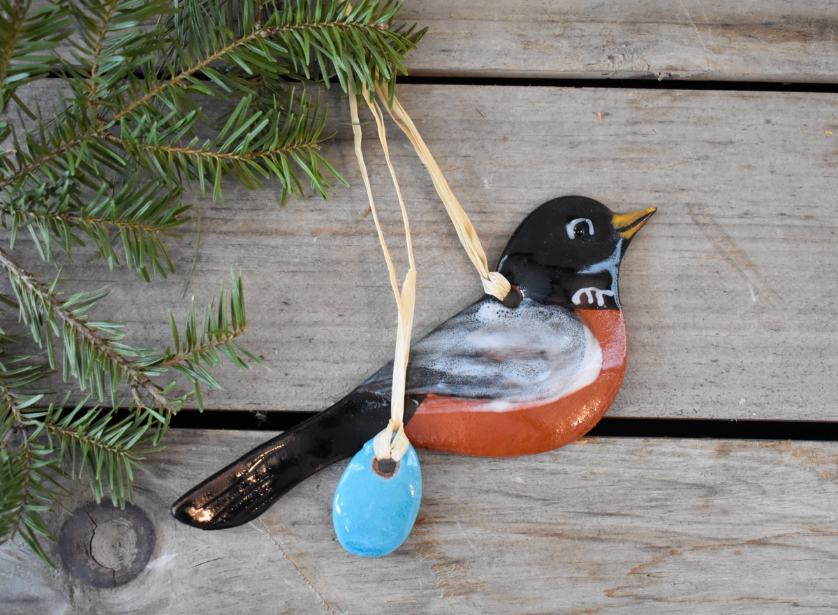 Robin and Egg Ceramic Ornament - Heart of the Home Inc