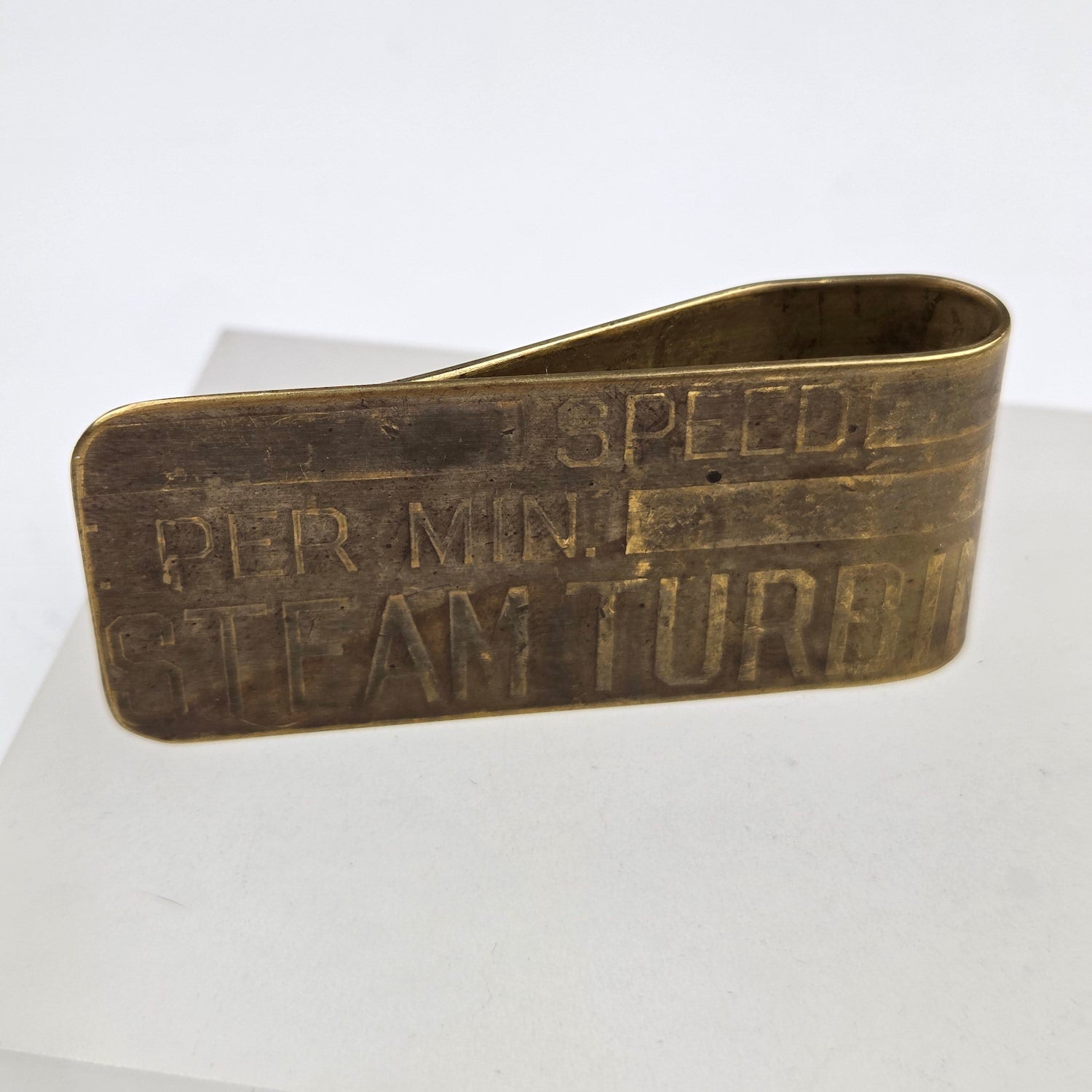 Antique Machine Plate Moneyclip - Brass Steam Turbine - Heart of the Home Inc