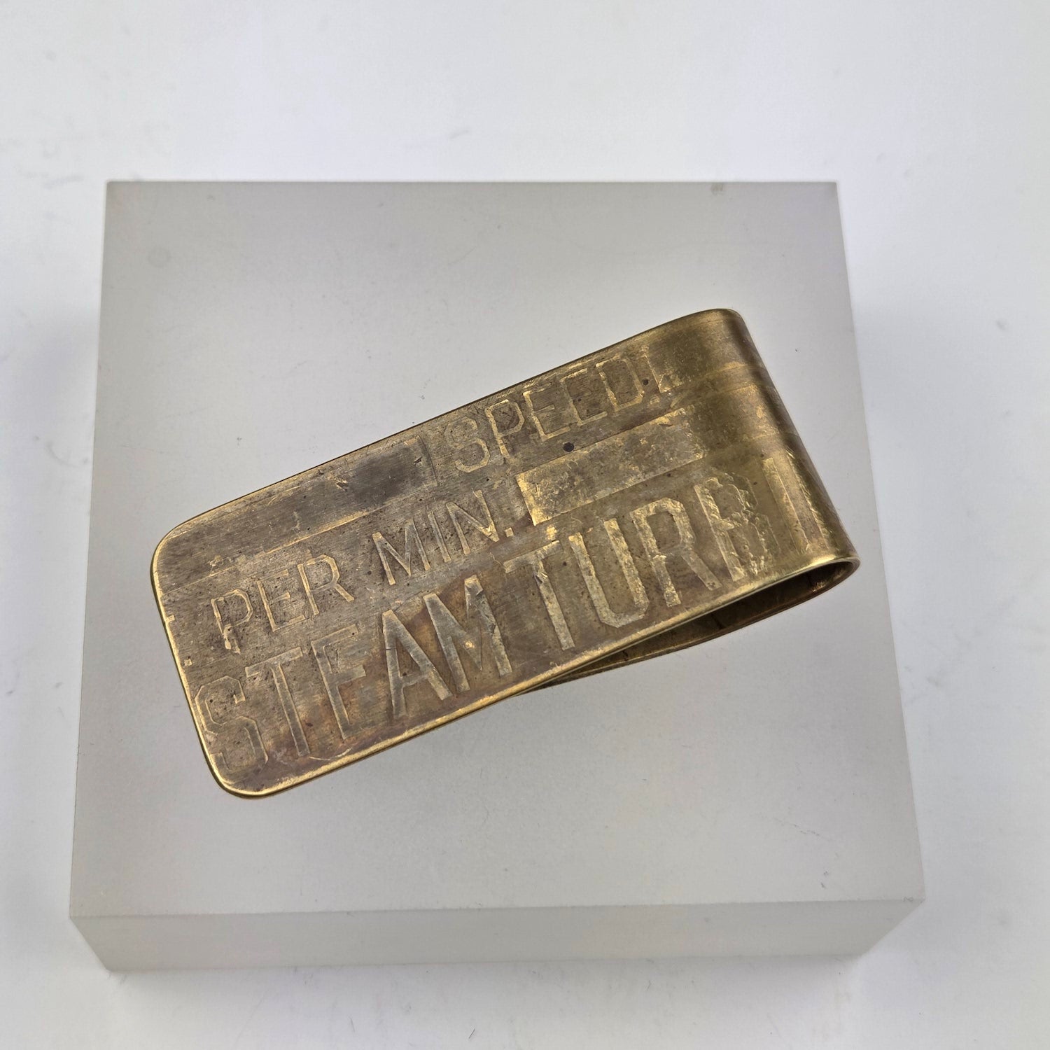 Antique Machine Plate Moneyclip - Brass Steam Turbine - Heart of the Home Inc