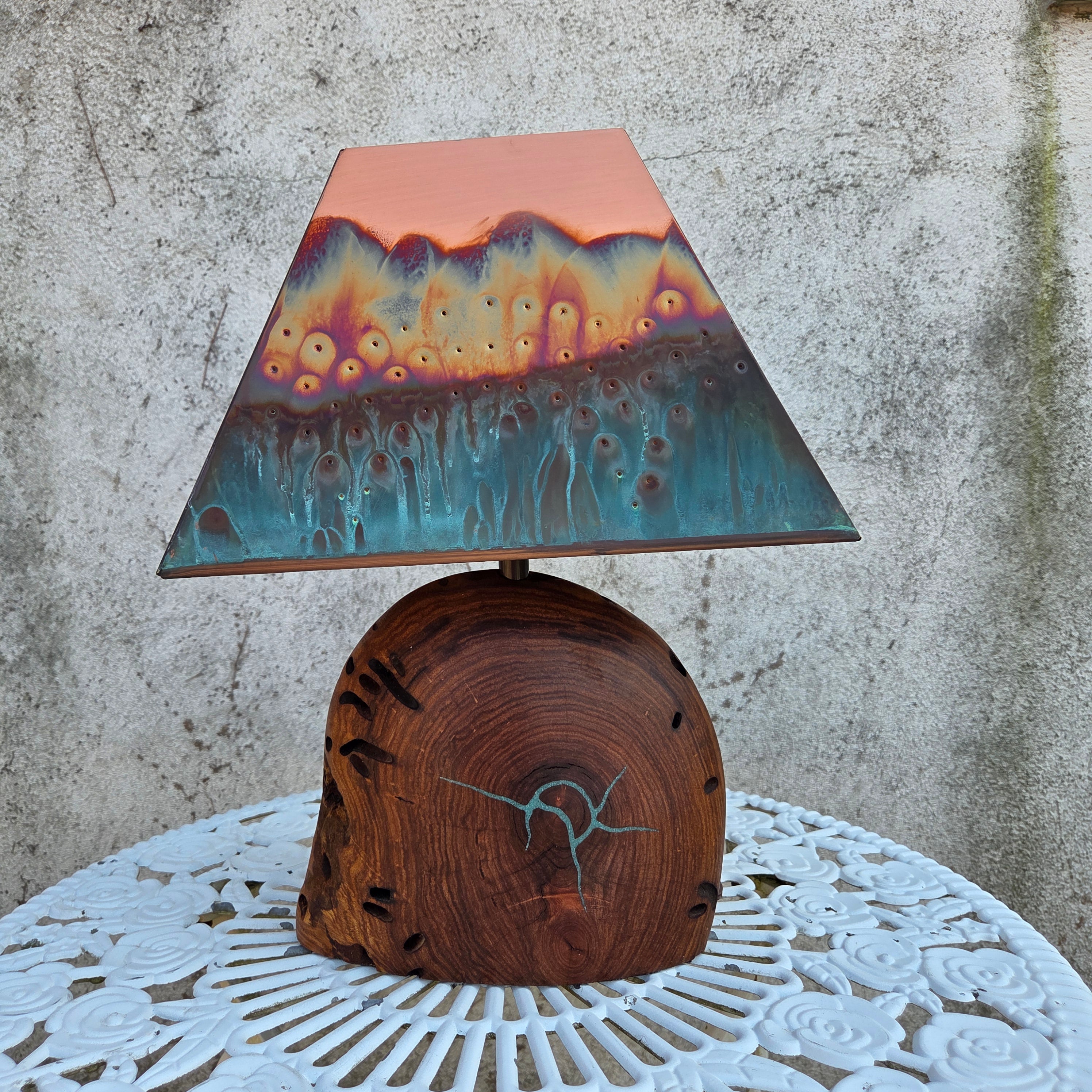 Mesquite & Turquoise Lamp with Scallop Shade (SL-1) - Heart of the Home Inc