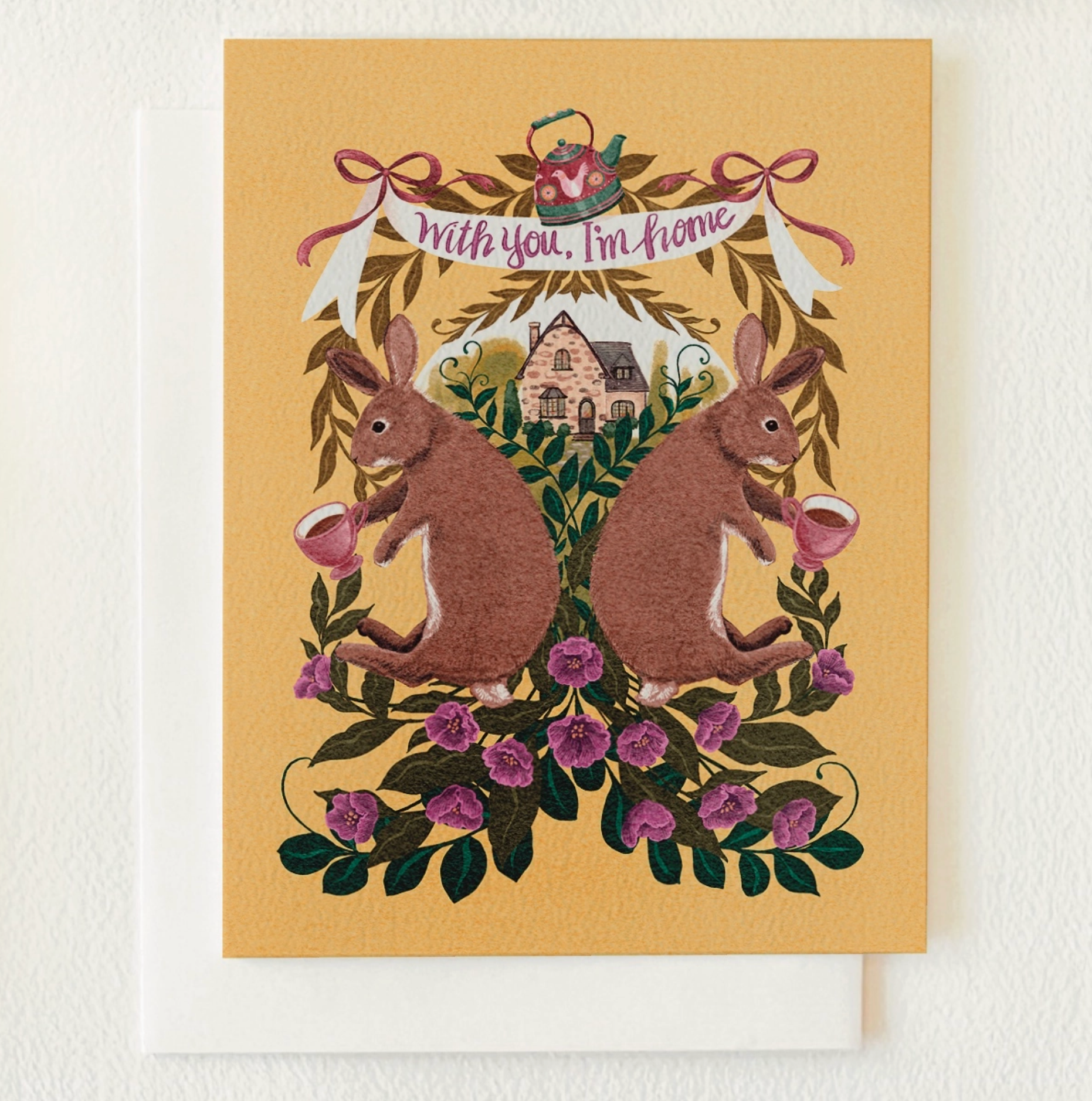 Bunny Rabbit Greeting Card “With You, I’m Home “ Blank Card - Heart of the Home Inc