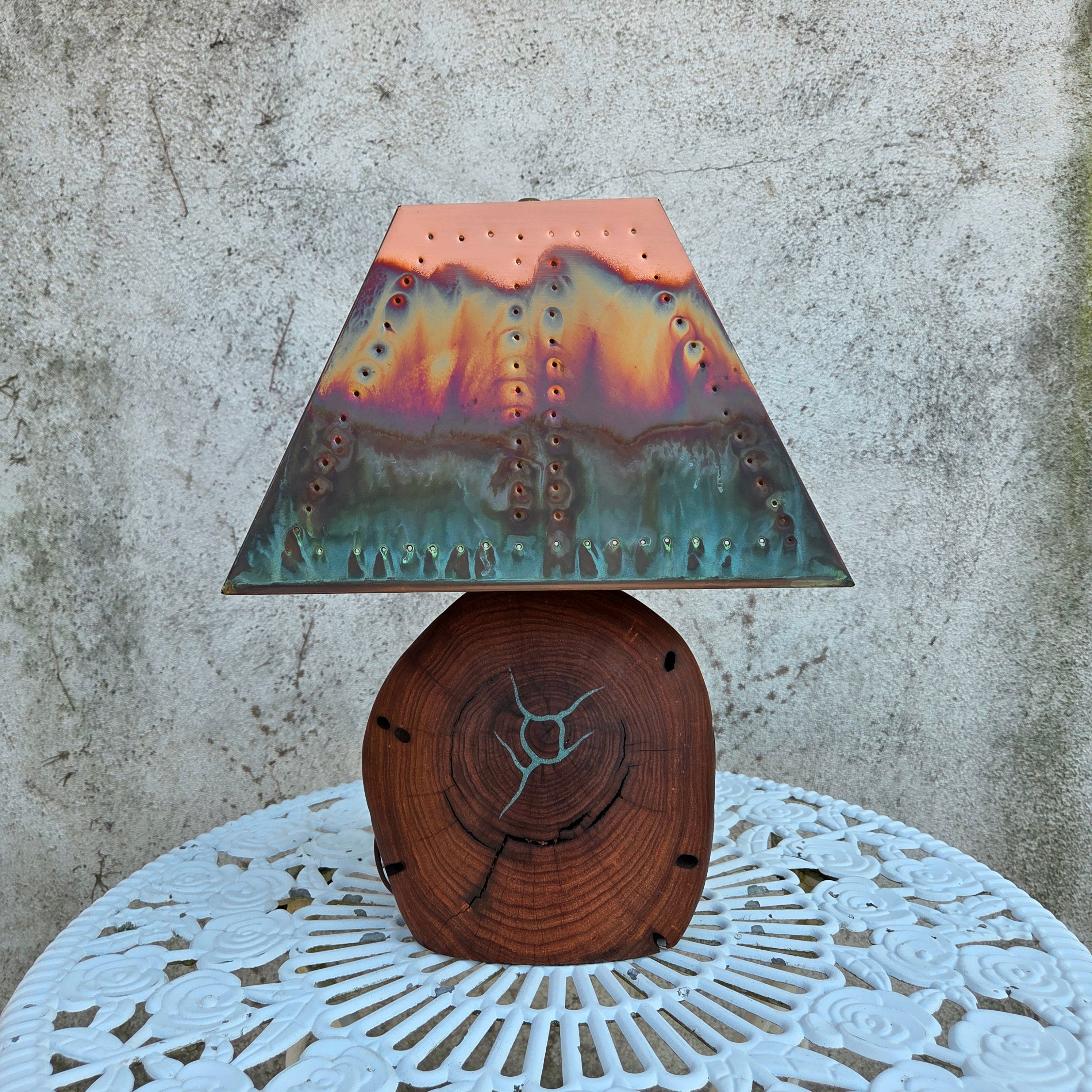 Mesquite & Turquoise Lamp with Punch Shade (SL-1 GW) - Heart of the Home Inc