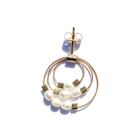 Trinity Post Earring in Gold & Pearl