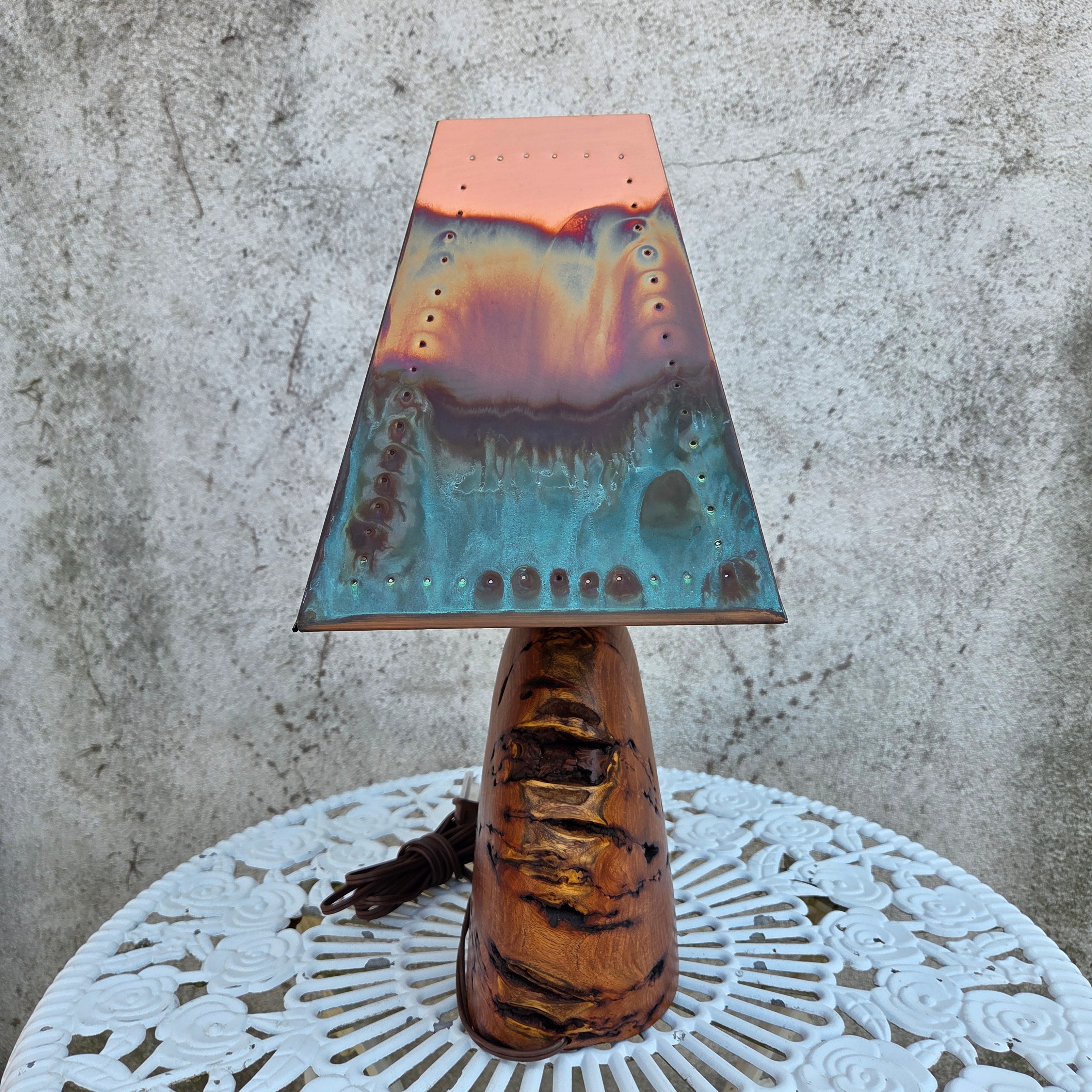 Mesquite & Turquoise Lamp with Punch Shade (SL-2 GW) - Heart of the Home Inc