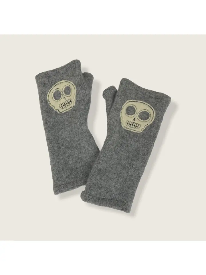 Skull Gray Cashmere Fingerless Gloves - Heart of the Home LV
